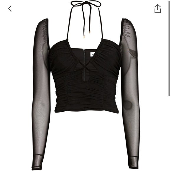 self portrait tops♡ SELF-PORTRAIT Twist-front cutout crystal-embellished stretch-mesh